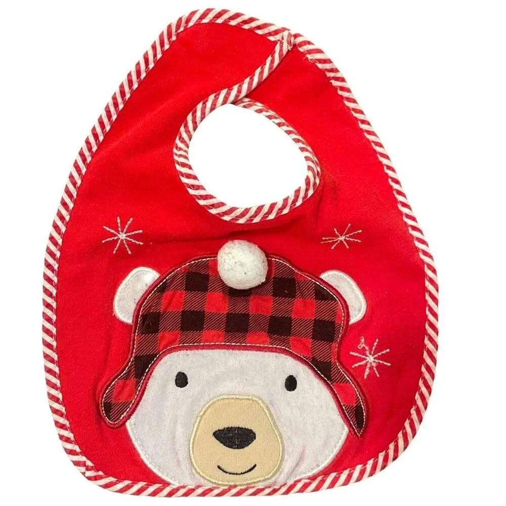 Baby Essentials Red & Black Christmas Polar Bear Bib, Unisex, One Size